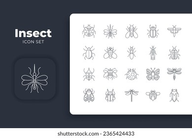 lineal style insect icon set