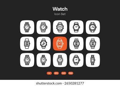 Lineal wrist watch icon design set