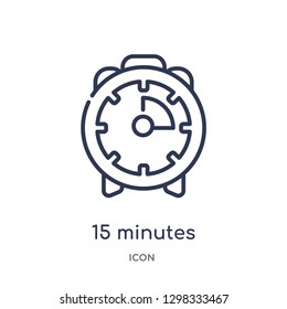 Linear 15 minutes icon from General outline collection. Thin line 15 minutes icon isolated on white background. 15 minutes trendy illustration