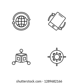 Linear 360 degree, Vr, Tilt, Target Vector Illustration Of 4 outline Icons. Editable Pack Of 360 degree, Vr, Tilt, Target