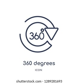 Linear 360 degrees icon from Artifical intelligence outline collection. Thin line 360 degrees vector isolated on white background. 360 degrees trendy illustration