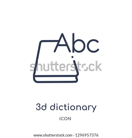 Linear 3d dictionary icon from Education outline collection. Thin line 3d dictionary icon isolated on white background. 3d dictionary trendy illustration