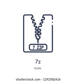 Linear 7z icon from File type outline collection. Thin line 7z icon vector isolated on white background. 7z trendy illustration