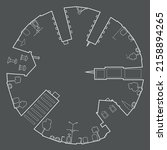 Linear abstract architectural circular sketch city streets on gray background