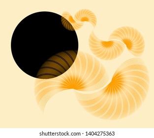 linear abstract card with floating feathers in orange black shades