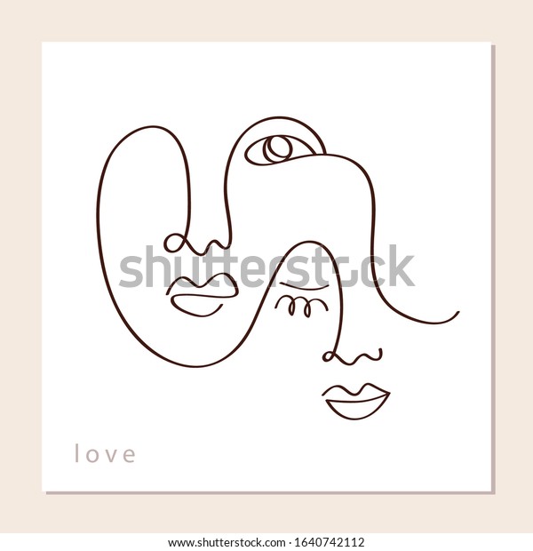 Linear abstract\
couple faces. Man and woman romantic modern poster. Continuous one\
line drawing. Minimalistic style valentines graphic design. Fashion\
decor, t shirt print 