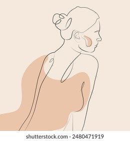 Lineare abstrakte Zeichnung eines eleganten weiblichen Rückens. Vektorgrafik. 
