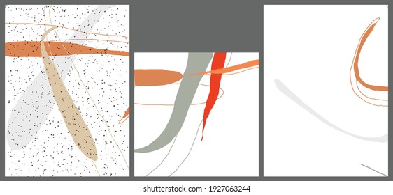 Linear abstract drawing on flat background. Contemporary composition. Modern art, print or poster. Natural color textured with spots and lines. Matte colors.