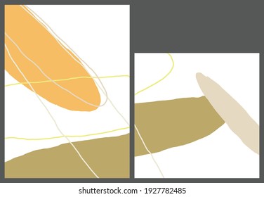 Lineare abstrakte Zeichnung auf flachem Hintergrund. Zeitgenössische Komposition. Moderne Kunst, Druck oder Plakat. Natürliche Farbe strukturiert mit Flecken und Linien. Matte Farben.