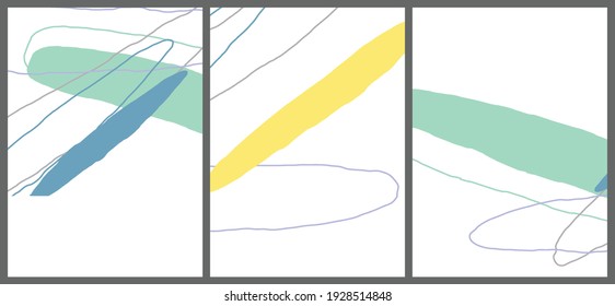 Linear abstract drawing on flat background. Contemporary composition. Modern art, print or poster. Natural color textured with spots and lines. Matte colors.