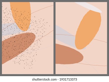 Linear abstract drawing on flat background. Contemporary composition. Modern art, print or poster. Natural color textured with spots and lines. Matte colors.