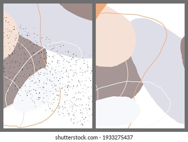Linear abstract drawing on flat background. Contemporary composition. Modern art, print or poster. Natural color textured with spots and lines. Matte colors.
