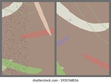 Linear abstract drawing on flat background. Contemporary composition. Modern art, print or poster. Natural color textured with spots and lines. Matte colors.