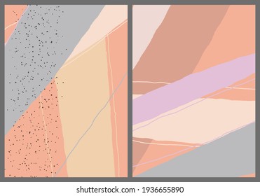 Linear abstract drawing on flat background. Contemporary composition. Modern art, print or poster. Natural color textured with spots and lines. Matte colors.