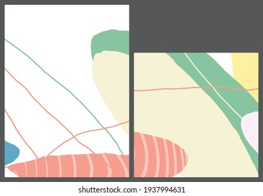 Linear abstract drawing on flat background. Contemporary composition. Modern art, print or poster. Natural color textured with spots and lines. Matte colors.