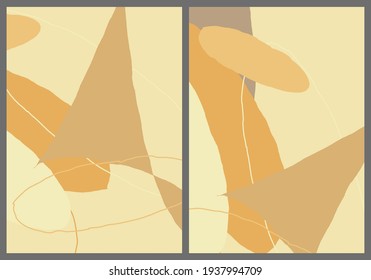 Linear abstract drawing on flat background. Contemporary composition. Modern art, print or poster. Natural color textured with spots and lines. Matte colors.