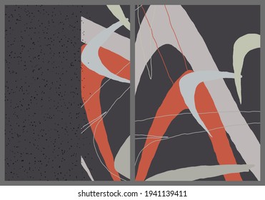 Dibujo lineal abstracto sobre fondo plano. Composición contemporánea. Arte moderno, impreso o afiche. Color natural texturado con puntos y líneas. Colores mate.