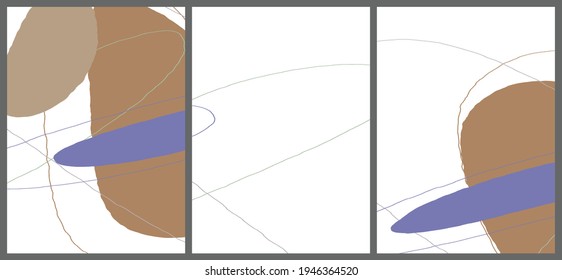 Lineare abstrakte Zeichnung auf flachem Hintergrund. Zeitgenössische Komposition. Moderne Kunst, Druck oder Plakat. Natürliche Farbe strukturiert mit Flecken und Linien. Matte Farben.