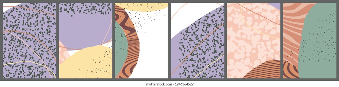 Linear abstract drawing on flat background. Contemporary composition. Modern art, print or poster. Natural color textured with spots and lines. Matte colors.