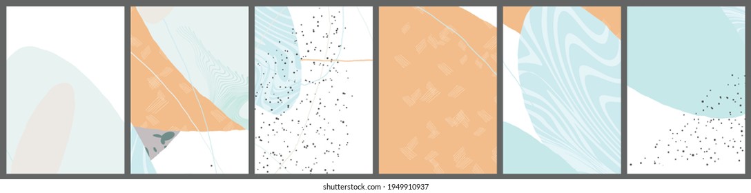 Linear abstract drawing on flat background. Contemporary composition. Modern art, print or poster. Natural color textured with spots and lines. Matte colors.