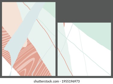 Linear abstract drawing on flat background. Contemporary composition. Modern art, print or poster. Natural color textured with spots and lines. Matte colors.