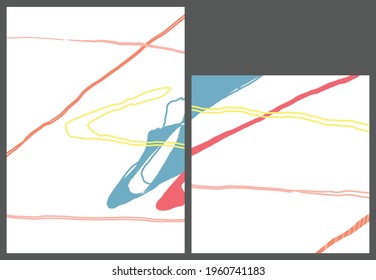 Linear abstract drawing on flat background. Contemporary composition. Modern art, print or poster. Natural color textured with spots and lines. Matte colors.
