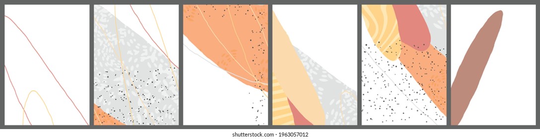 Linear abstract drawing on flat background. Contemporary composition. Modern art, print or poster. Natural color textured with spots and lines. Matte colors.