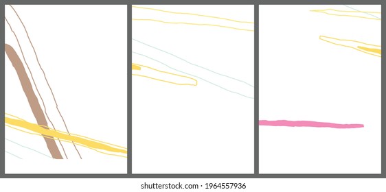 Linear abstract drawing on flat background. Contemporary composition. Modern art, print or poster. Natural color textured with spots and lines. Matte colors.