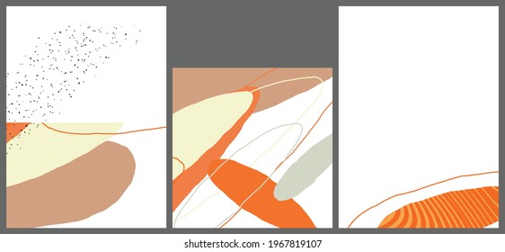 Linear abstract drawing on flat background. Contemporary composition. Modern art, print or poster. Natural color textured with spots and lines. Matte colors.