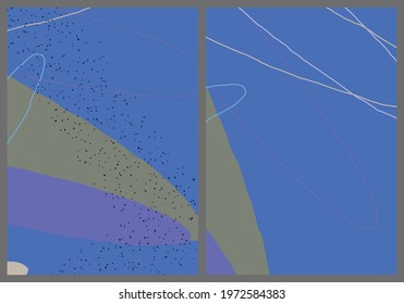 Linear abstract drawing on flat background. Contemporary composition. Modern art, print or poster. Natural color textured with spots and lines. Matte colors.