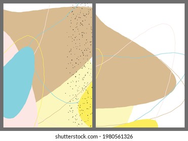 Linear abstract drawing on flat background. Contemporary composition. Modern art, print or poster. Natural color textured with spots and lines. Matte colors.