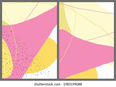 Linear abstract drawing on flat background. Contemporary composition. Modern art, print or poster. Natural color textured with spots and lines. Matte colors.