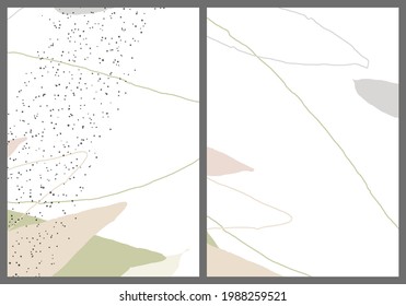 Linear abstract drawing on flat background. Contemporary composition. Modern art, print or poster. Natural color textured with spots and lines. Matte colors.