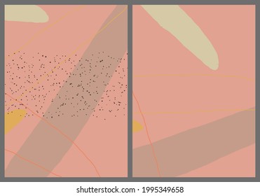 Linear abstract drawing on flat background. Contemporary composition. Modern art, print or poster. Natural color textured with spots and lines. Matte colors.