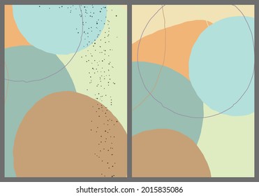 Linear abstract drawing on flat background. Contemporary composition. Modern art, print or poster. Natural color textured with spots and lines. Matte colors.