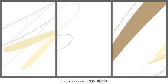 Linear abstract drawing on flat background. Contemporary composition. Modern art, print or poster. Natural color textured with spots and lines. Matte colors.