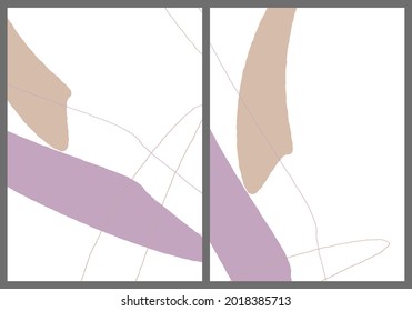 Linear abstract drawing on flat background. Contemporary composition. Modern art, print or poster. Natural color textured with spots and lines. Matte colors.