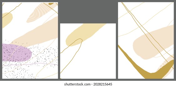 Linear abstract drawing on flat background. Contemporary composition. Modern art, print or poster. Natural color textured with spots and lines. Matte colors.