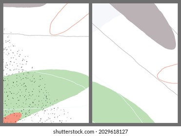 Linear abstract drawing on flat background. Contemporary composition. Modern art, print or poster. Natural color textured with spots and lines. Matte colors.