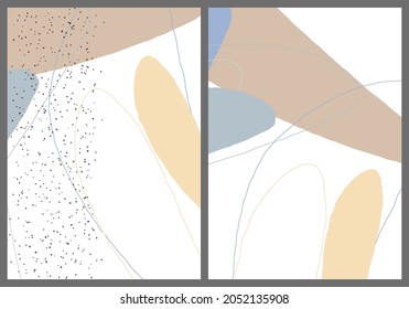 Linear abstract drawing on flat background. Contemporary composition. Modern art, print or poster. Natural color textured with spots and lines. Matte colors.