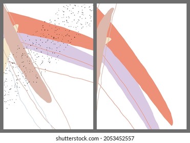 Linear abstract drawing on flat background. Contemporary composition. Modern art, print or poster. Natural color textured with spots and lines. Matte colors.