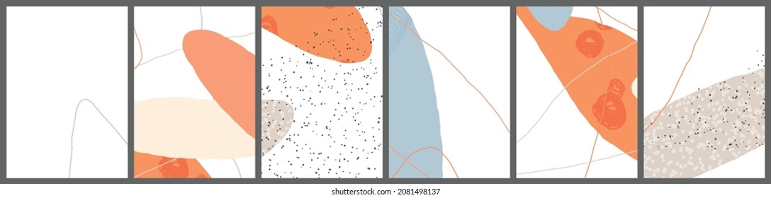 Linear abstract drawing on flat background. Contemporary composition. Modern art, print or poster. Natural color textured with spots and lines. Matte colors.