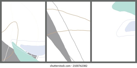 Linear abstract drawing on flat background. Contemporary composition. Modern art, print or poster. Natural color textured with spots and lines. Matte colors.