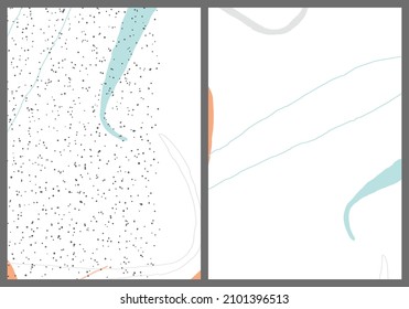 Linear abstract drawing on flat background. Contemporary composition. Modern art, print or poster. Natural color textured with spots and lines. Matte colors.