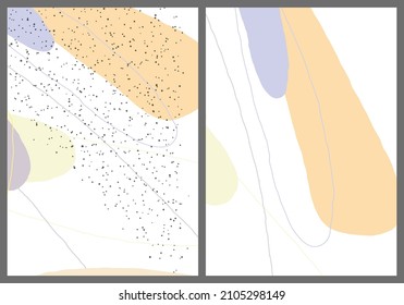 Linear abstract drawing on flat background. Contemporary composition. Modern art, print or poster. Natural color textured with spots and lines. Matte colors.