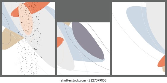 Linear abstract drawing on flat background. Contemporary composition. Modern art, print or poster. Natural color textured with spots and lines. Matte colors.