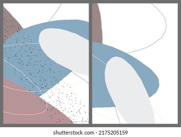 Linear abstract drawing on flat background. Contemporary composition. Modern art, print or poster. Natural color textured with spots and lines. Matte colors.