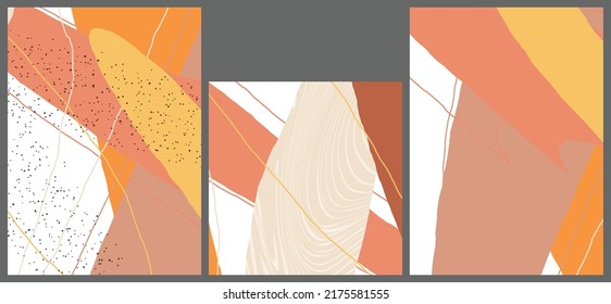Linear abstract drawing on flat background. Contemporary composition. Modern art, print or poster. Natural color textured with spots and lines. Matte colors.