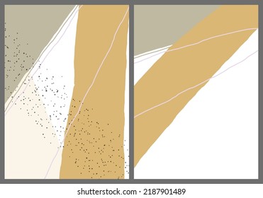 Linear abstract drawing on flat background. Contemporary composition. Modern art, print or poster. Natural color textured with spots and lines. Matte colors.