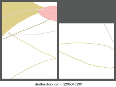 Linear abstract drawing on flat background. Contemporary composition. Modern art, print or poster. Natural color textured with spots and lines. Matte colors.
